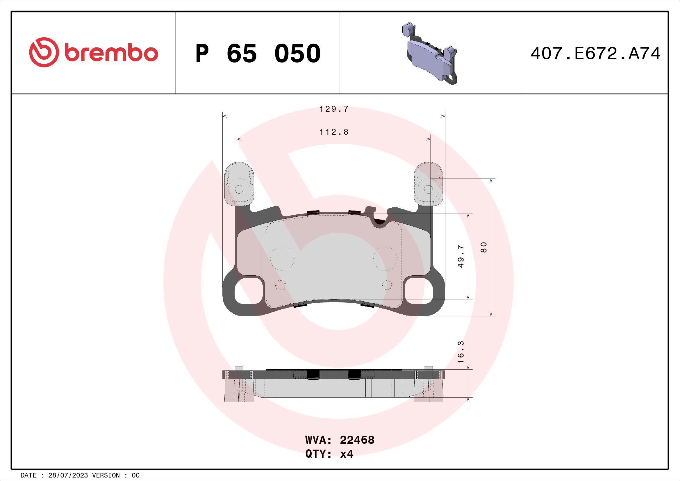 A.B.S. P 65 050 BREMBO Bremsbelagsatz, Scheibenbremse